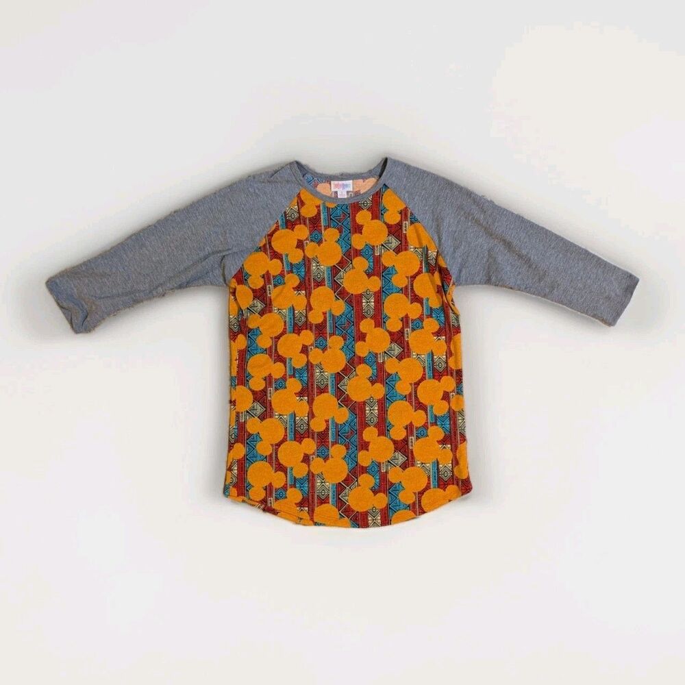 LuLaRoe Disney Randy Tee Shirt Women’s Small Gray Sleeves Mickey Mouse Print